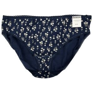 Charter Club Intimates Women's 1X Floral Print Navy Lace Trim Panties Briefs